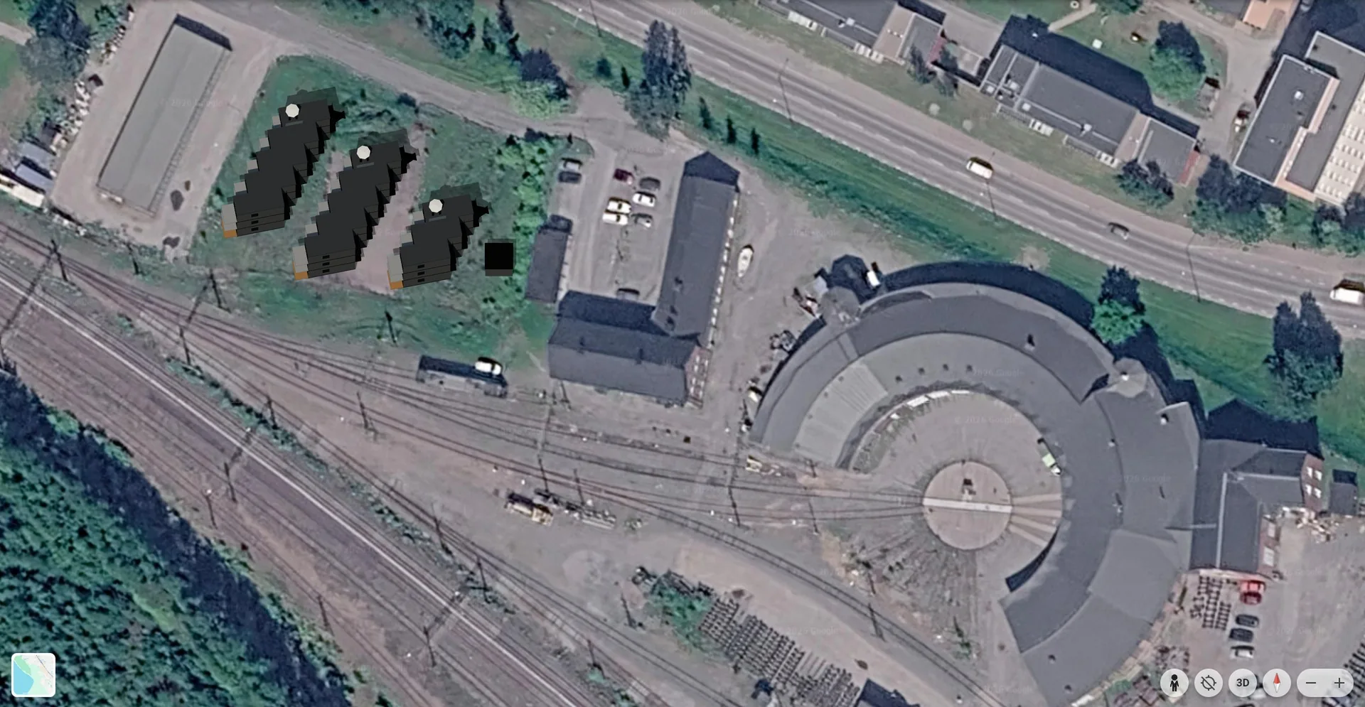Konceptbild ovanifrån med tre huskroppar på tomten vid Hertsövägen 4 på Malmudden
