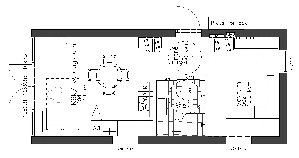 Planritning 37 kvm Boende